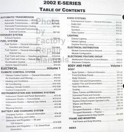 2002 Ford E-Series Table of Contents Page Two