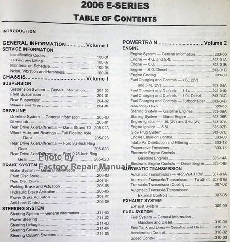 2006 Ford E-Series Workshop Manual Table of Contents 1