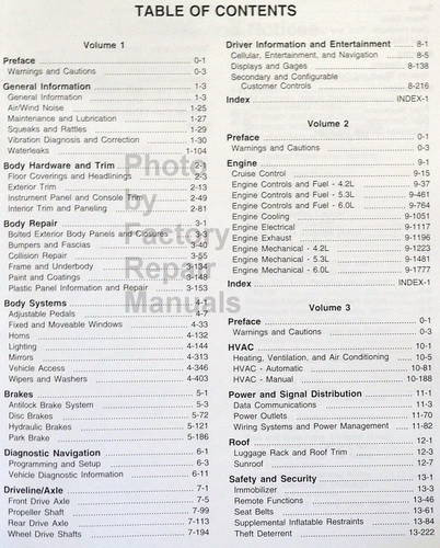 GM ST Truck 2007 Buick Rainier Chevrolet TrailBlazer EXT GMC Envoy Service Manual Table of Contents 1