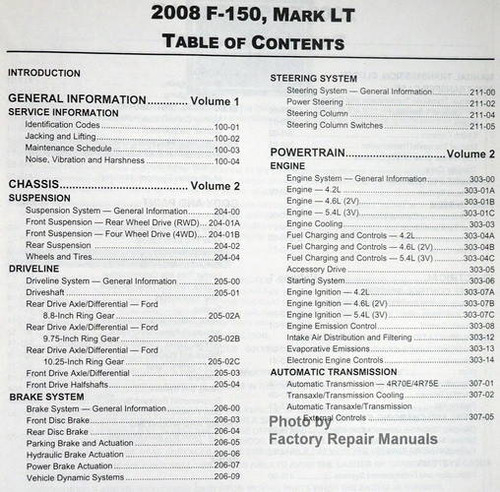 Ford Lincoln 2008 F-150, Mark LT Workshop Manual Table of Contents 1