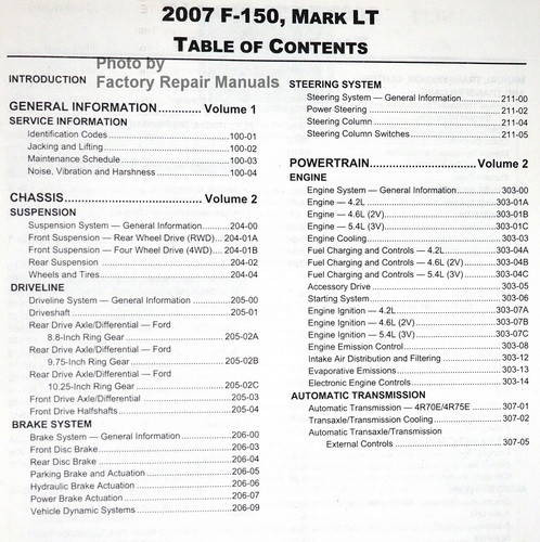 2007 F-150, Mark LT Service Manual Table of Contents 1