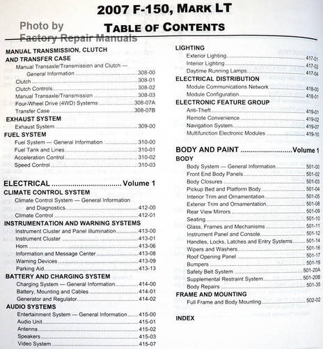 2007 F-150, Mark LT Service Manual Table of Contents 2