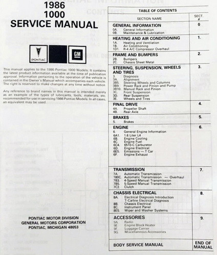 1986 Pontiac 1000 Service Manual