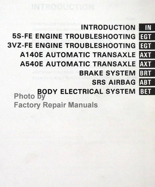 1992 Toyota Camry Repair Manual Table of Contents 3