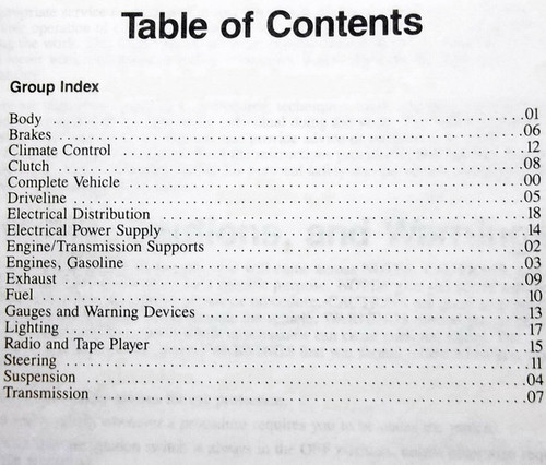 1991 Ford Tempo Mercury Topaz Shop Manual Table of Contents