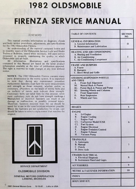 1982 Oldsmobile Firenza Service Manual