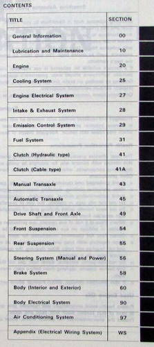 1992 Hyundai Elantra Service Manual Table of Contents