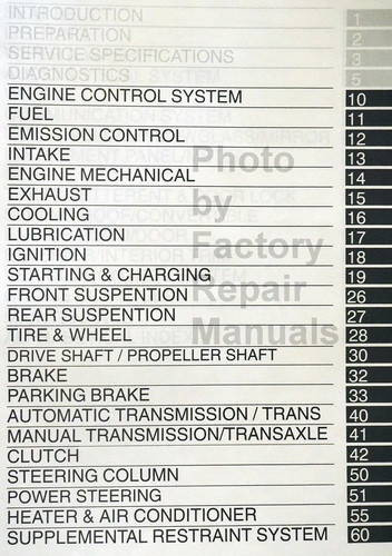 2003 Toyota Camry Repair Manual Table of Contents 2