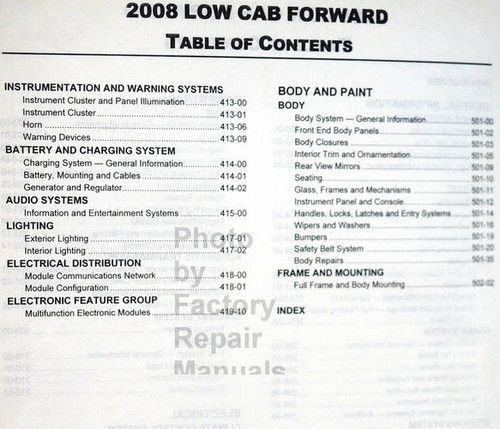 Workshop Manual Ford 2008 Low Cab Forward Table of Contents 2