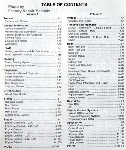 2005 A Car Chevrolet Cobalt Pontiac Pursuit Service Manual Table of Contents