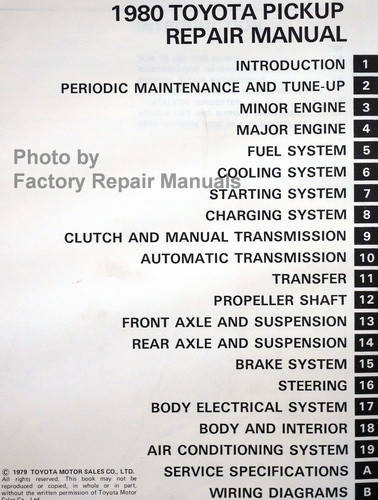 Toyota Pickup 1980 Repair Manual Table of Contents