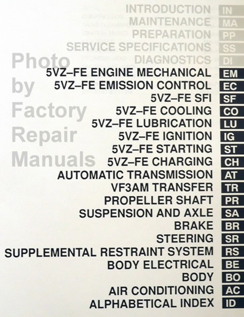 2001 Toyota 4Runner Repair Manual Table of Contents 2