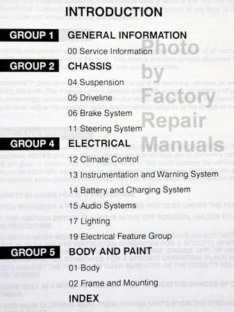 1998 Ford Econoline Service Manual Table of Contents 2