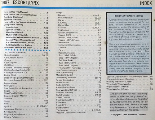 1987 Ford Escort, EXP Mercury Lynx Electrical & Vacuum Troubleshooting Manual