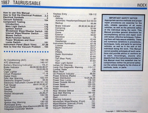 1987 Ford Taurus Mercury Sable Electrical & Vacuum Troubleshooting Manual 