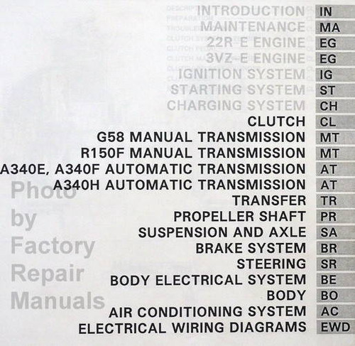 1994 Toyota 4Runner Factory Repair Manual Table of Contents 2