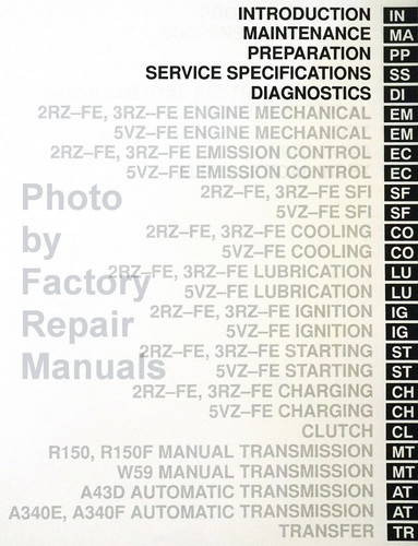 2000 Toyota Tacoma Repair Manual Table of Contents 1