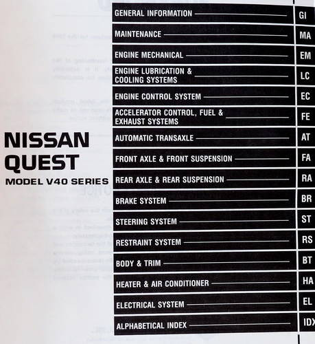 1998 Nissan Quest Service Manual Table of Contents
