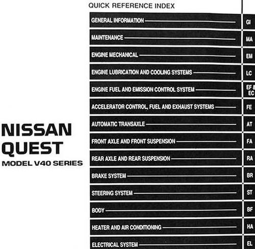 1993 Nissan Quest Service Manual Table of Contents