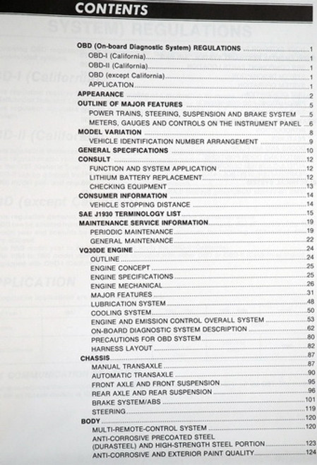 1995 Nissan Maxima A32 Series Product Model Introduction Manual Table of Contents 1