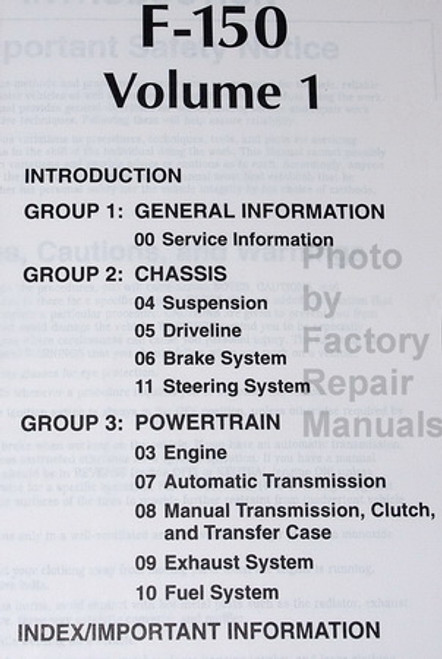 1997 Ford F-150 Service Manual Table of Contents 1