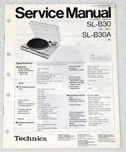 Technics SL-B30 SLB30A Turntable Original Shop Service Repair Manual, Parts List