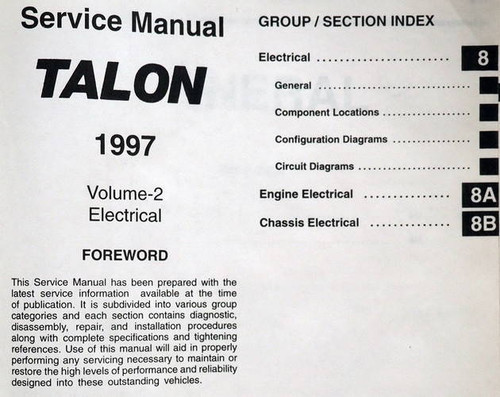 1997 Eagle Talon Service Manual Table of Contents 2