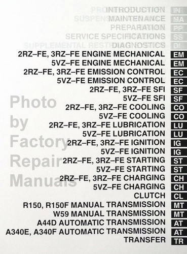 2002 Toyota Tacoma Repair Manual Table of Contents 2