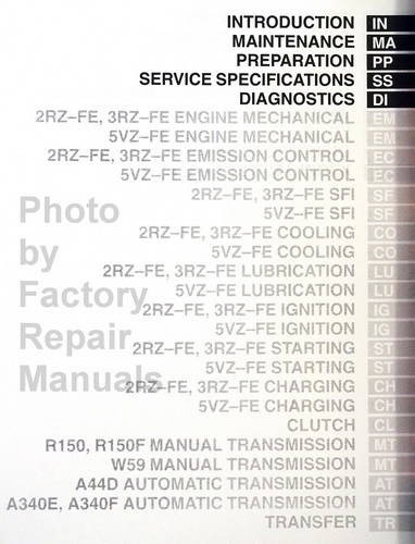 2002 Toyota Tacoma Repair Manual Table of Contents 1