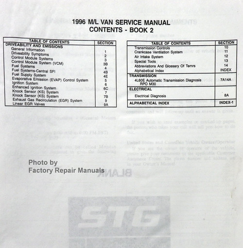 1996 Chevrolet GMC M/L Van Service Manual Table of Contents 2