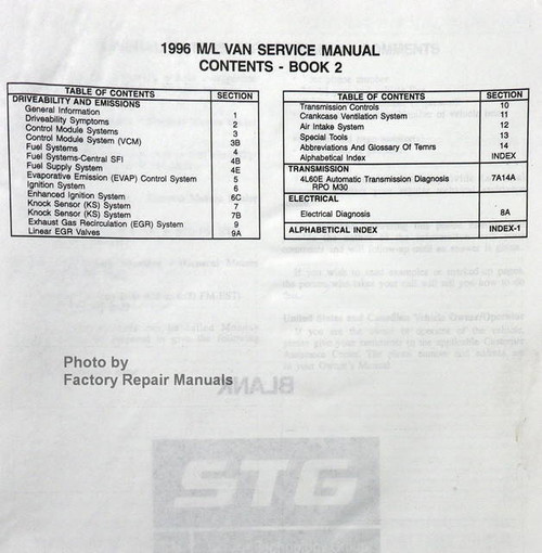1996 Chevrolet GMC M/L Van Service Manual Table of Contents 2