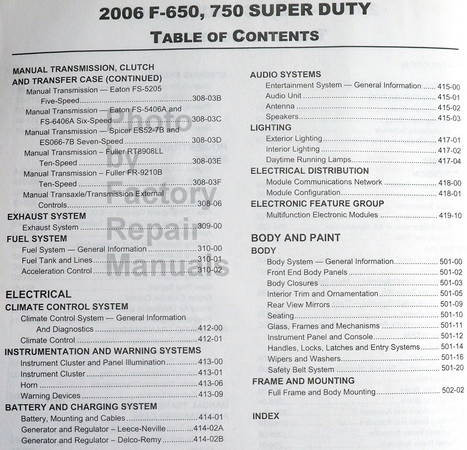 Workshop Manual Ford 2006 F-650, 750 Super Duty Table of contents 2