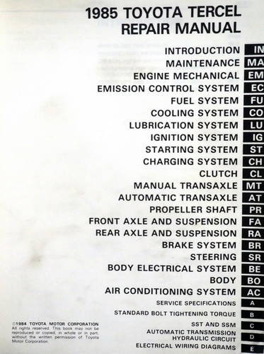 1985 Toyota Tercel Repair Manual