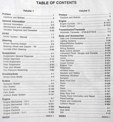 1999 GM N Platform Grand Am Alero Service Manual Volume 1, 2