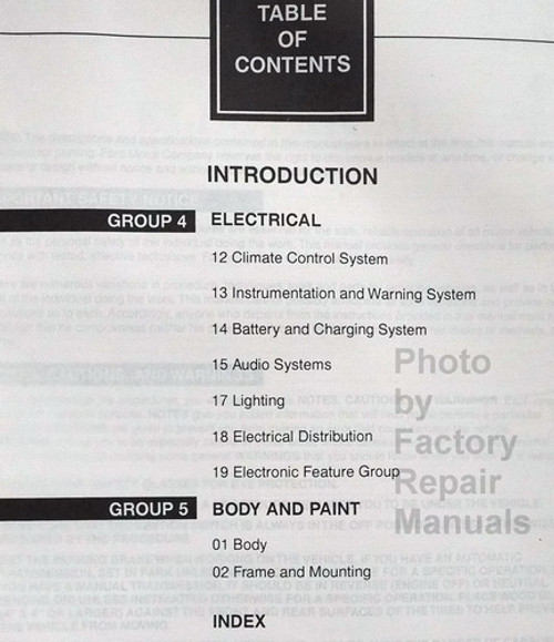 1998 Lincoln Mark VII Service Manual Table of Contents 2