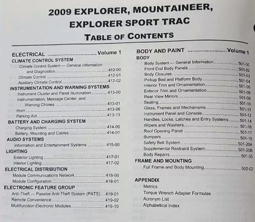 2009 Ford Explorer, Sport Trac, Mercury Mountaineer Workshop Manual Volume 1