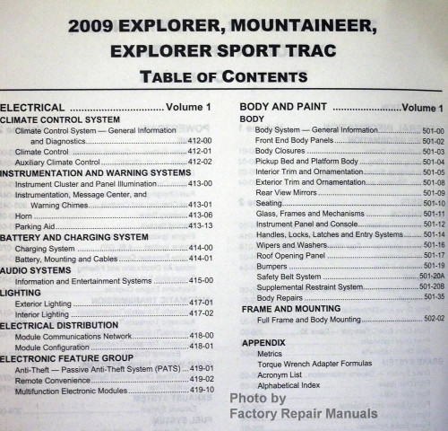 2009 Ford Explorer, Sport Trac, Mercury Mountaineer Workshop Manual Volume 1