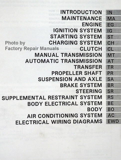 1994 Toyota T100 Repair Manual Table of Contents