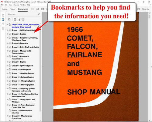 1966 Ford Mustang Falcon Fairlane Mercury Comet Shop Manual
