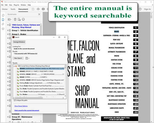 1966 Ford Mustang Falcon Fairlane Mercury Comet Shop Manual