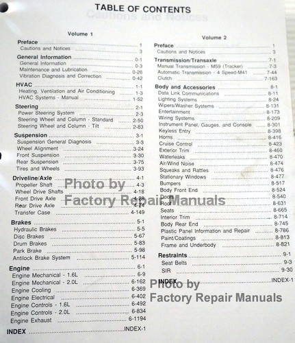 Service Manual 1999 Chevrolet Tracker Table of Contents