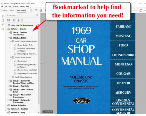 1969 Ford Lincoln Mercury Car Shop Service Manual on USB