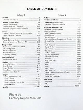 2000 Chevrolet Lumina Service Manual Table of Contents