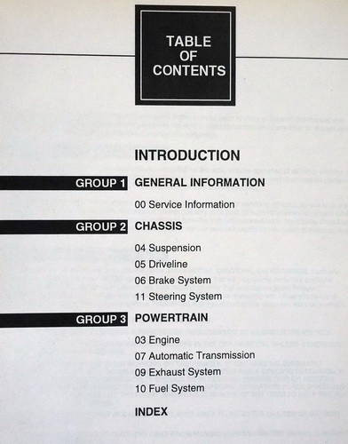 1999 Villager Ford Workshop Manual Table of Contents 1