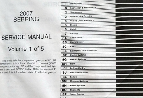 2007 Chrysler Sebring Factory Service Manual Volume 1 Table of Contents