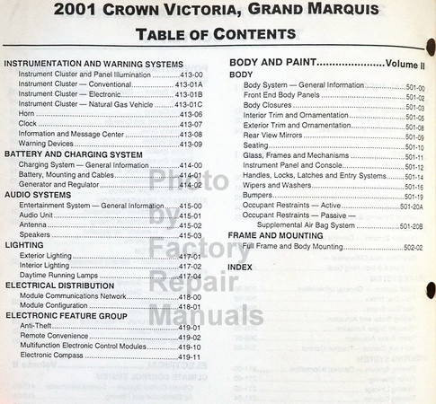 2001 Workshop Manual Crown Victoria Grand Marquis Table of Contents 2