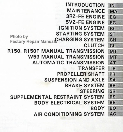 1996 Toyota T100 Repair Manual Table of Contents
