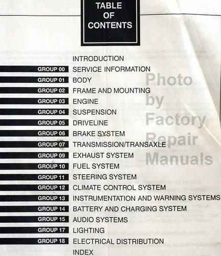 Ford 1998 Windstar Service Manual Table of Contents
