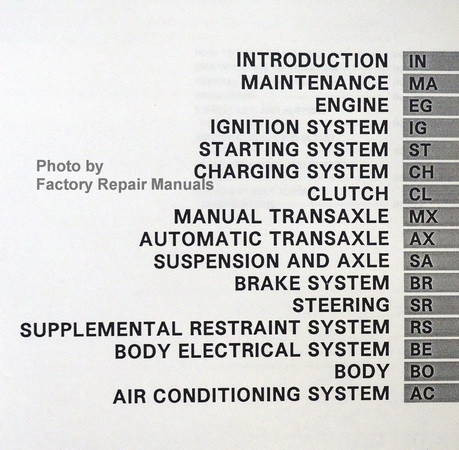 1995 Toyota Paseo Repair Manual Table of Contents