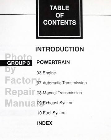 1999 Ford Econoline Club Wagon Service Manuals Table of Contents 2